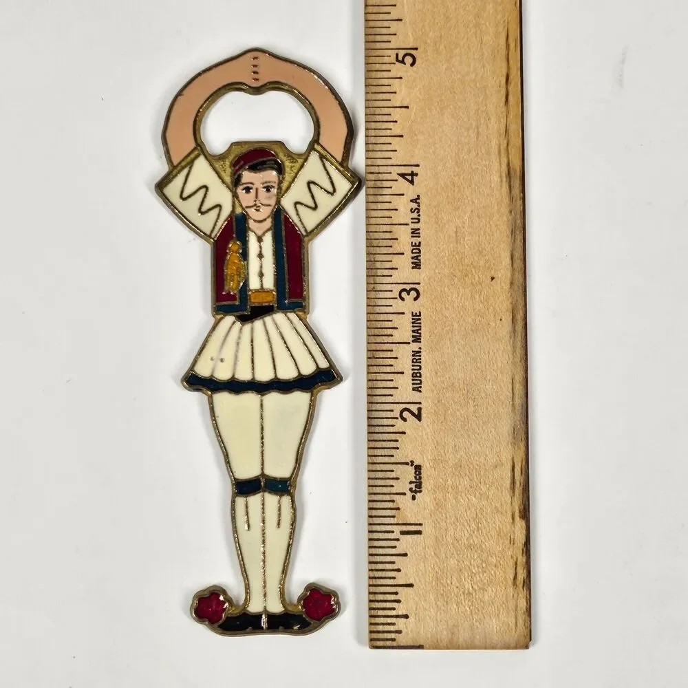 Enamel on Brass Bottle Opener Figural Male Dancer Greece Vintage